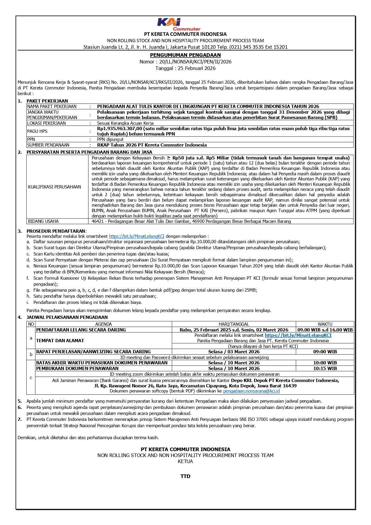 2 pengumuman 20 pengadaan alat tulis kantor di lingkungan pt kereta commuter indonesia tahun 2026 page 0001